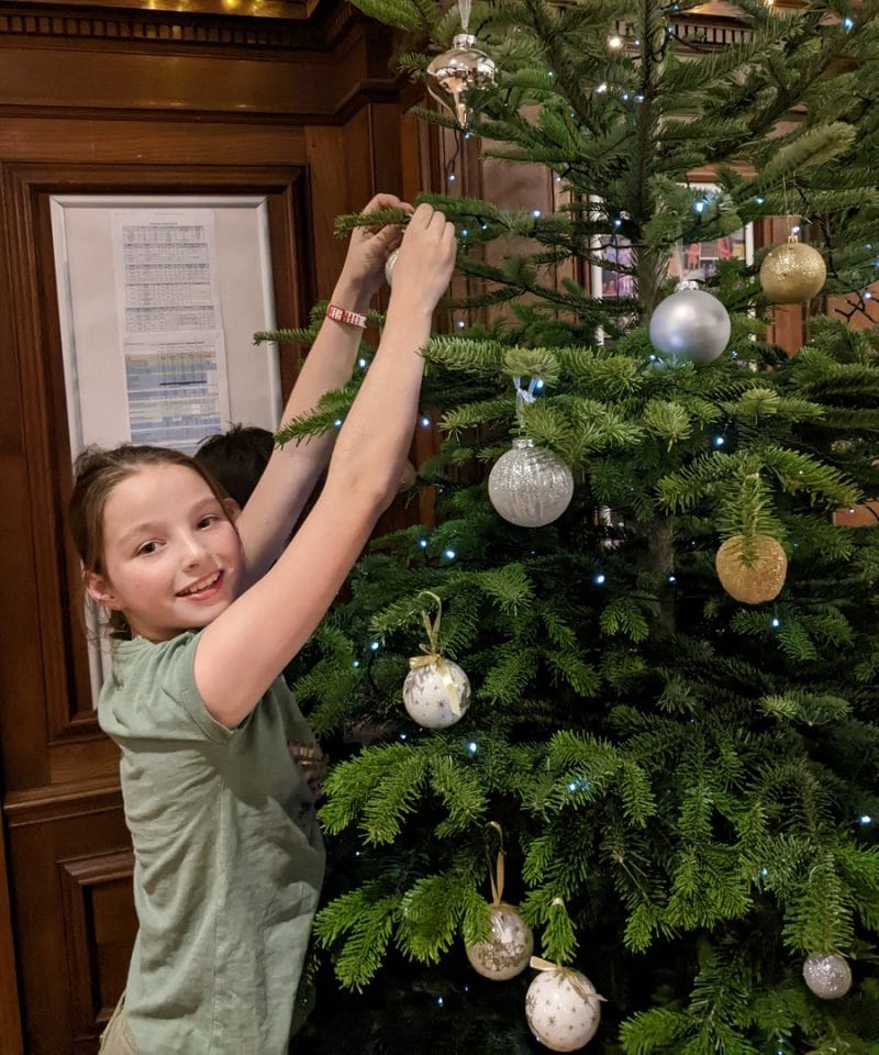 Pinewood boarders decorating the Christmas tree