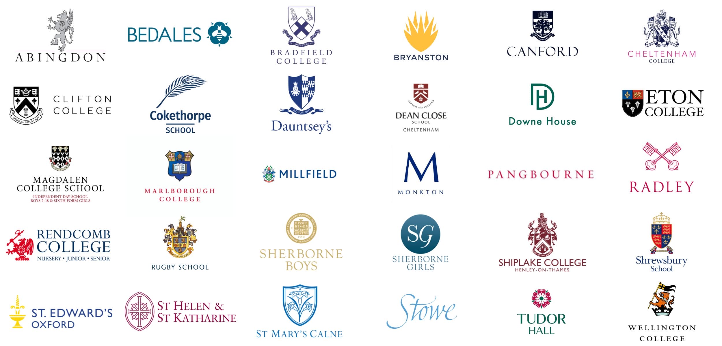 A collage of senior school logos