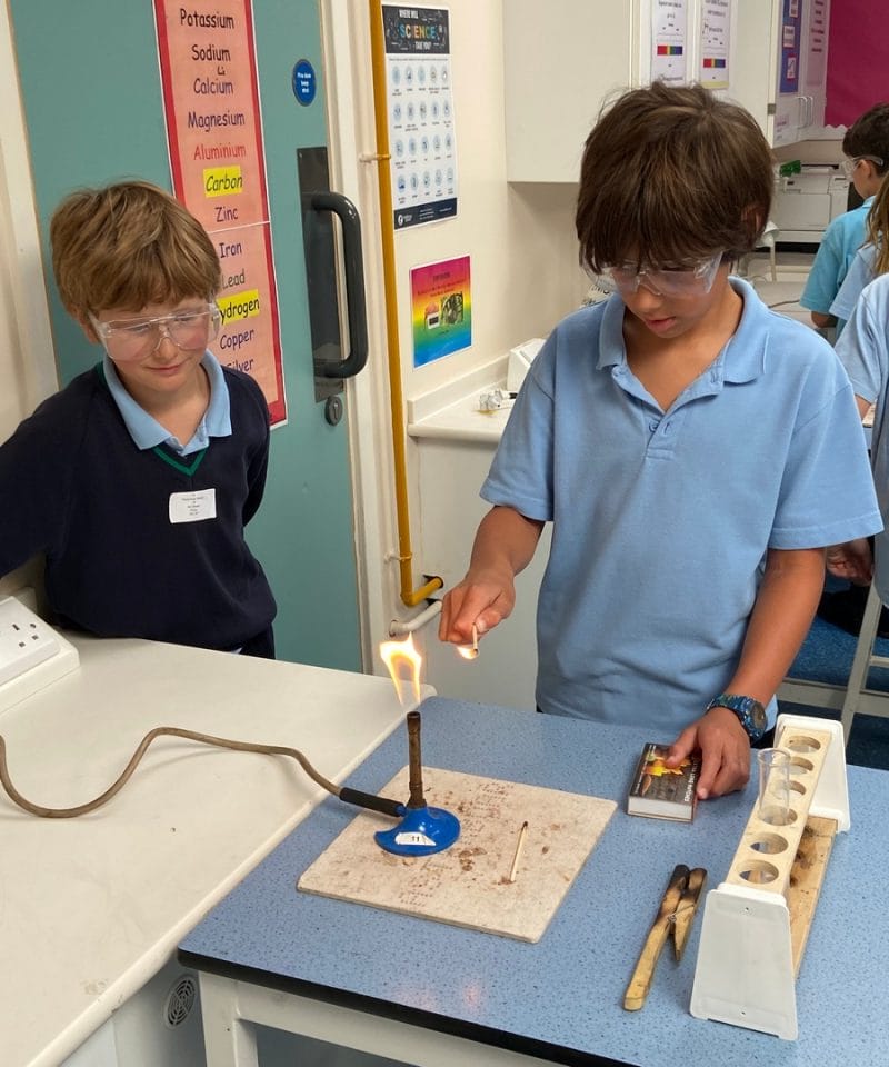 Pinewood prep school Year 5 Science practical lighting a Bunsen burner